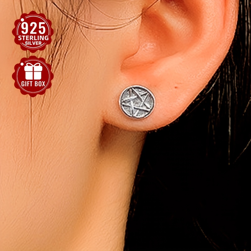 2PC 925 Silver Retro Star Studs
